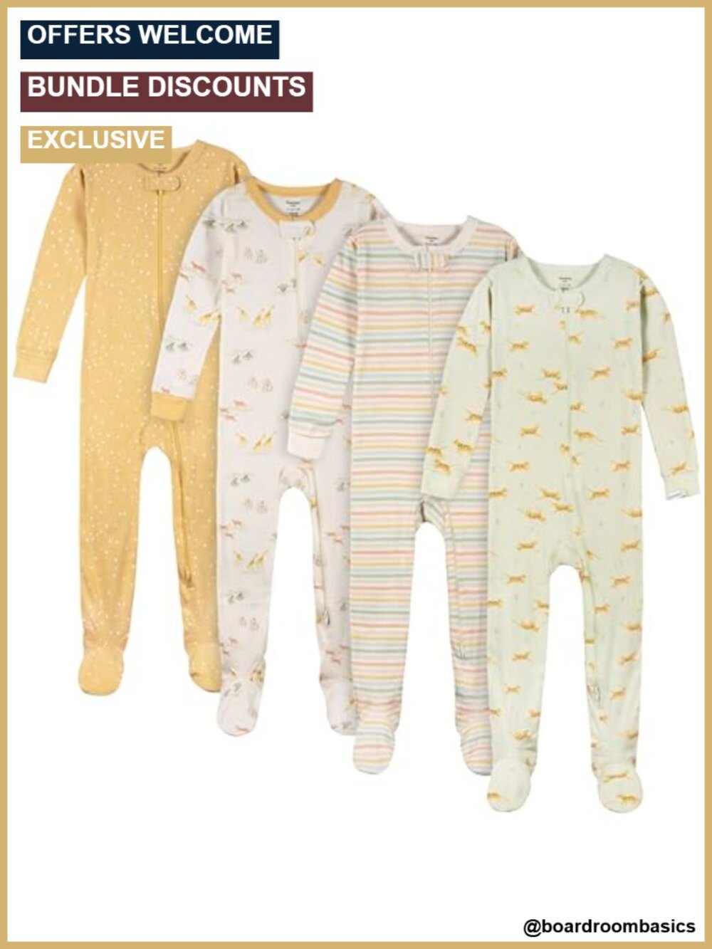 Gerber Baby 4-Pack Footed Pajamas Snug Fit Two-Way Zip Non-Skid